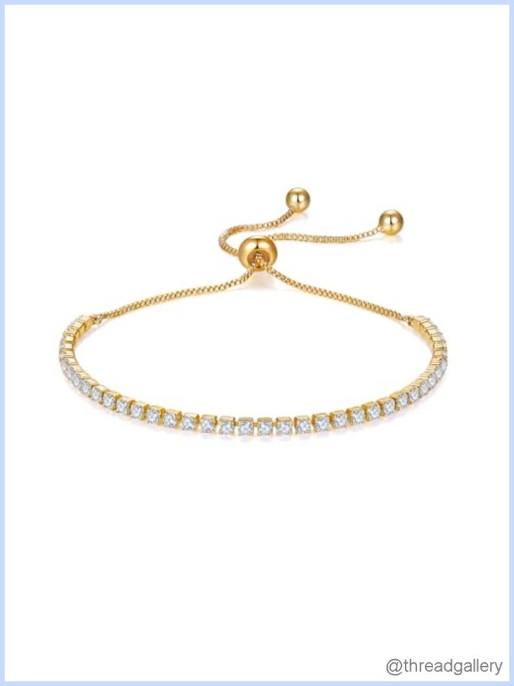 CZ Tennis Bracelet 14K Gold Plated Adjustable Slider 2mm AAAAA